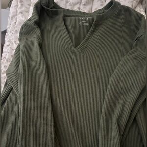 American Eagle Olive Waffle Knit Top